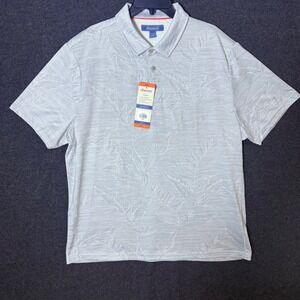 Seapointe Mens XXL Polo Shirt Gray Tropical Leaf Short Sleeve Golf Resort Church